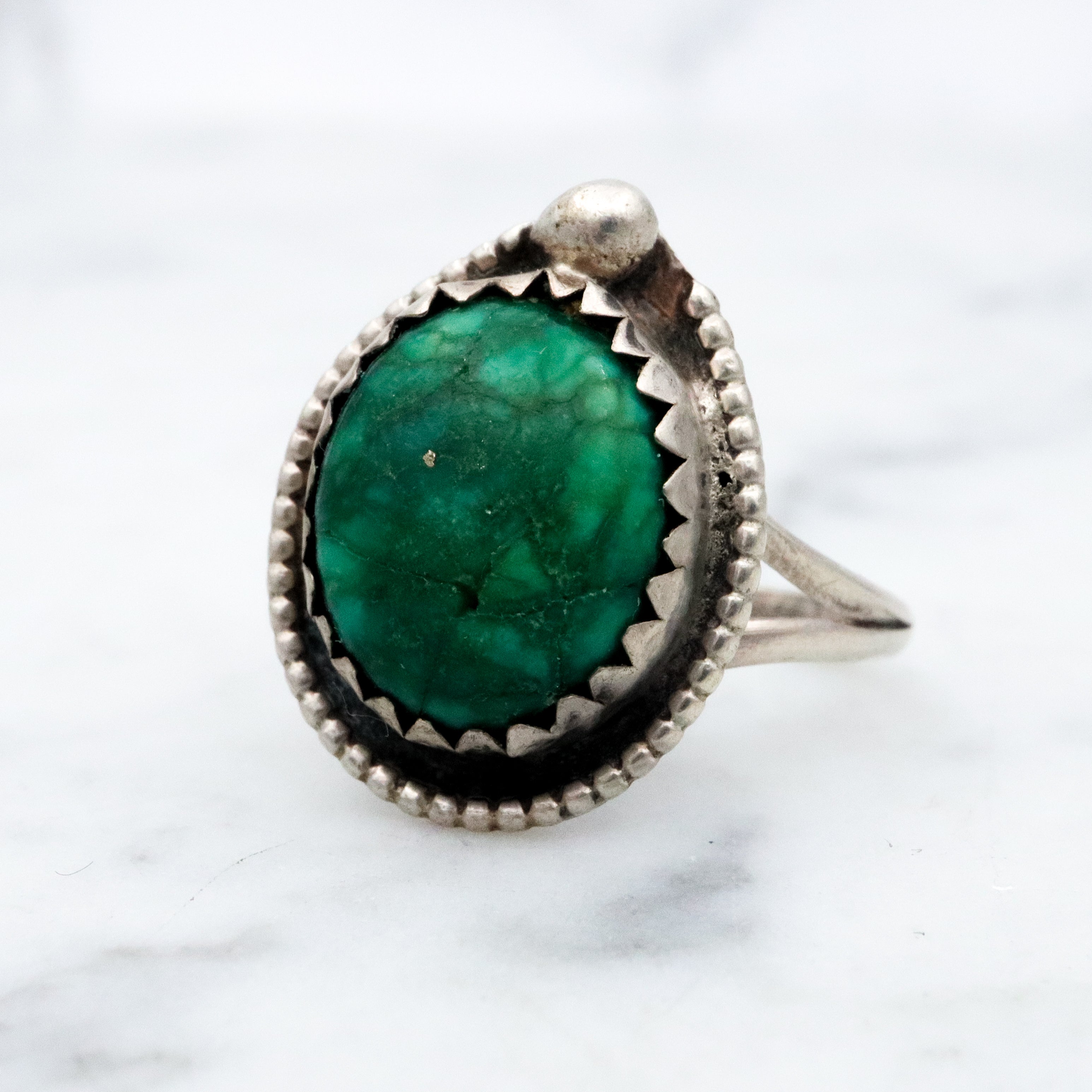 Vintage Native American sterling green turquoise ring, size 6 1/4